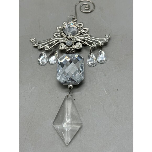 Elegant Silver-Tone & Faceted Hanging Ornament Metalwork & Teardrop 6" READ - Picture 10 of 10